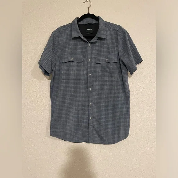 Prana Garvan Lightweight Wicking Athletic Button Down Short Sleeve Shirt Medium - Picture 2 of 6